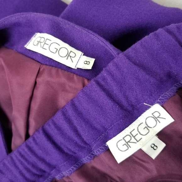 Vintage Gregor Wool Purple Skirt Suit Blazer Jacket 8 Lined - Picture 11 of 12